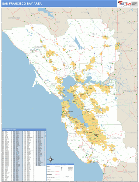 Bay Area California Zip Code Wall Map Basic Style By MarketMAPS Bay Area Ca 
